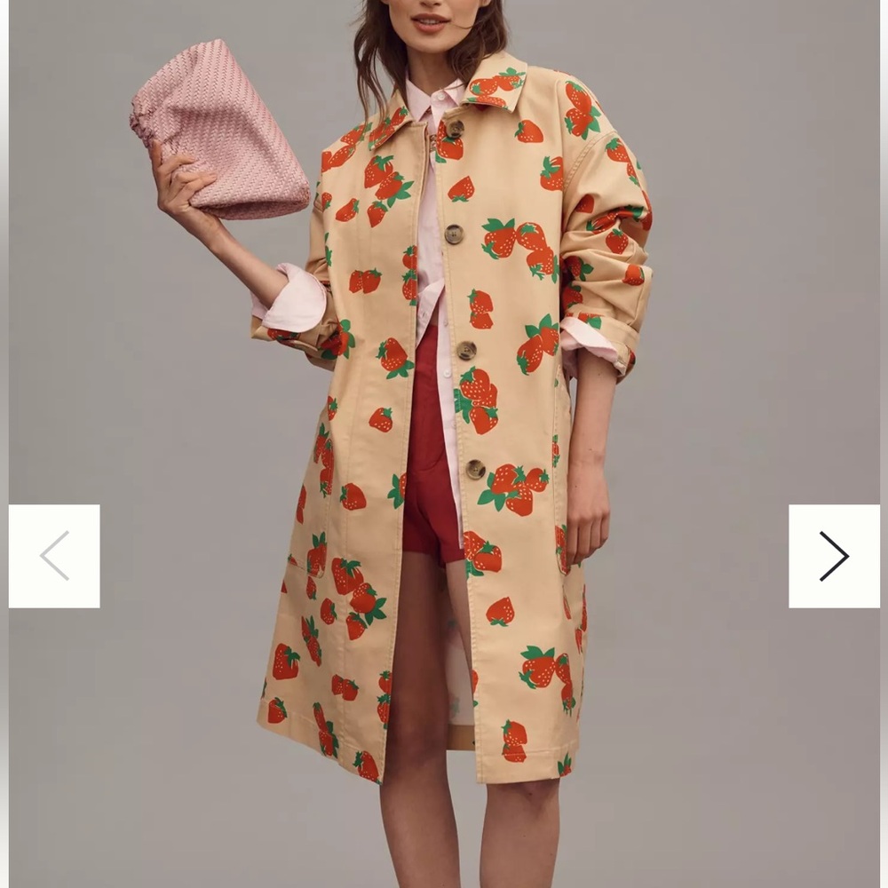 NWT Anthropology Maeve Strawberry Printed Car Coat XL